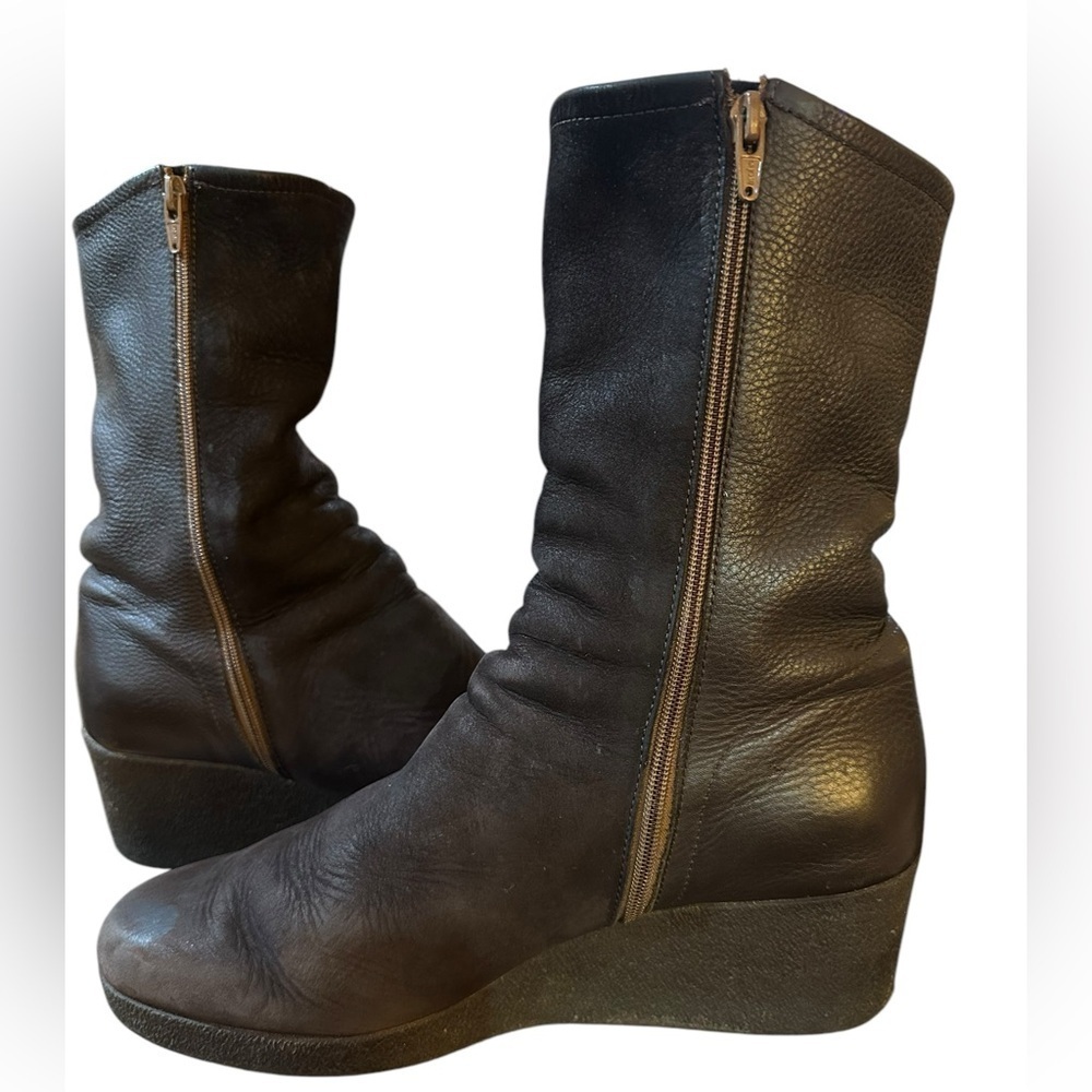 Arche Brown Suede & Leather Wedge Ankle Boots Zipper Closure - Picture 5 of 10